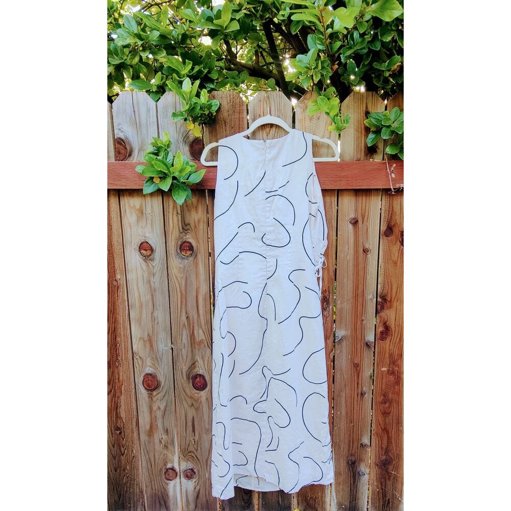 Magaschoni 100% linen abstract tie-side midi dress Abstract Print‎ Resort Wear 6 - Picture 2 of 4